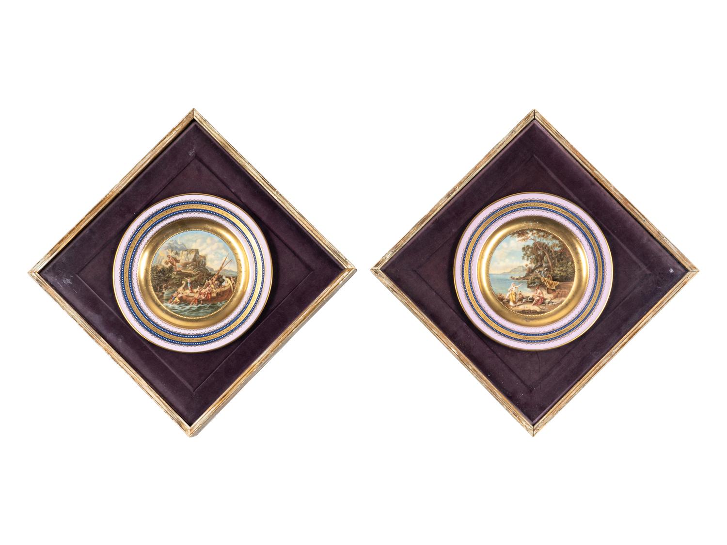 Four Framed Vienna Style Porcelain Cabinet Plates