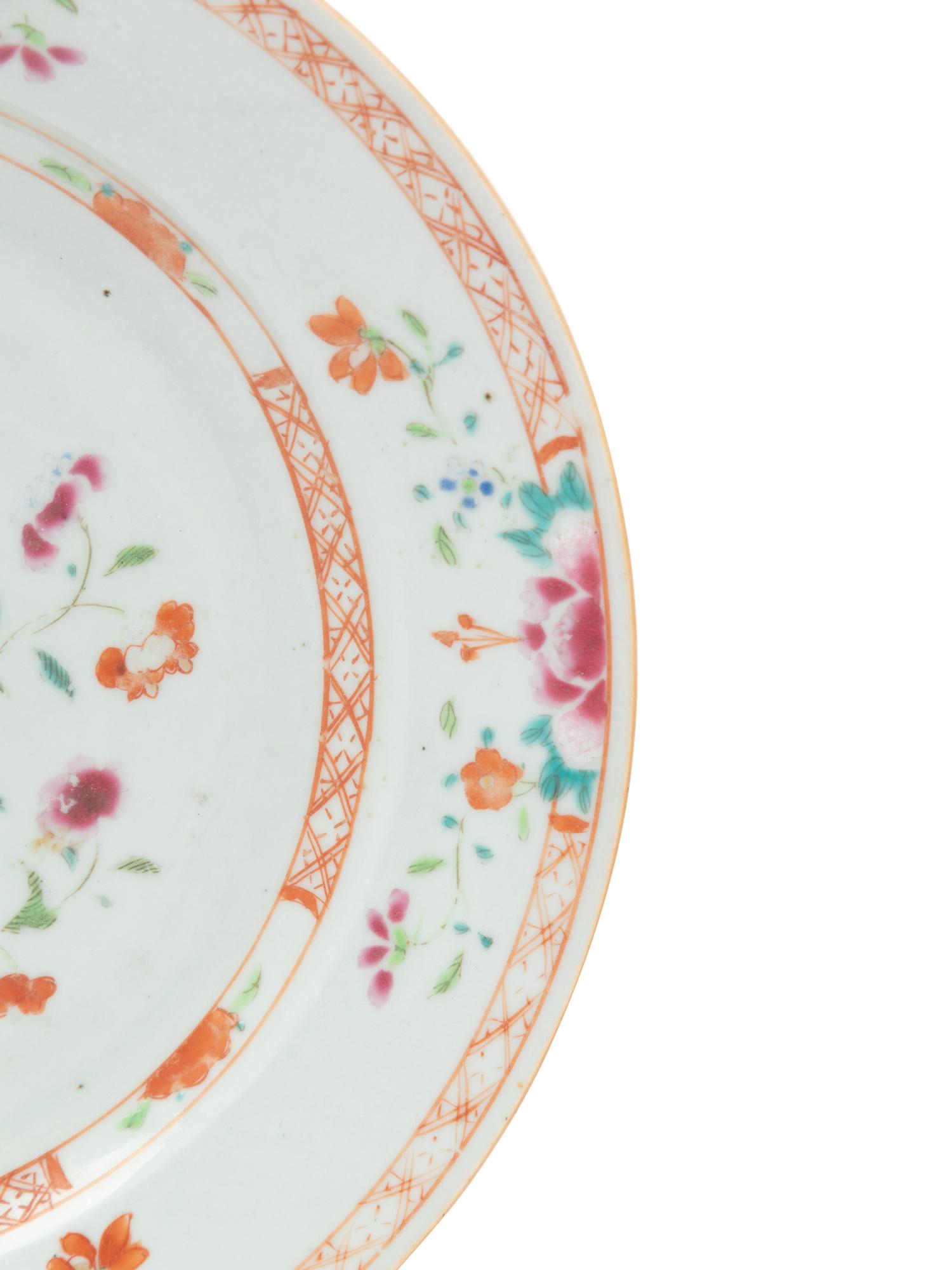 Three Chinese Export Famille Rose Porcelain Plates