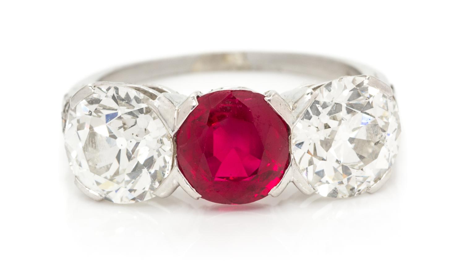 A Platinum, Burmese Ruby and Diamond Ring, Circa 1910, 3.70 dwts.
