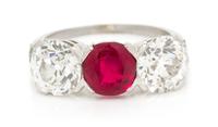 A Platinum, Burmese Ruby and Diamond Ring, Circa 1910, 3.70 dwts.