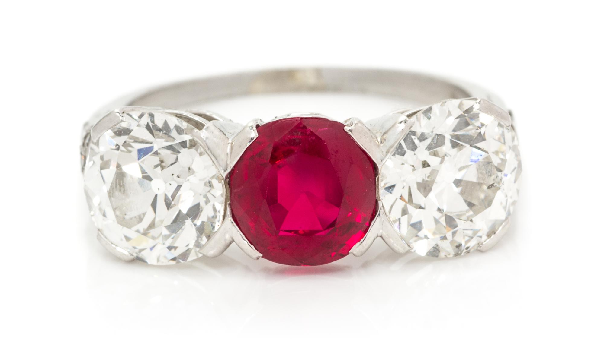 A Platinum, Burmese Ruby and Diamond Ring, Circa 1910, 3.70 dwts.
