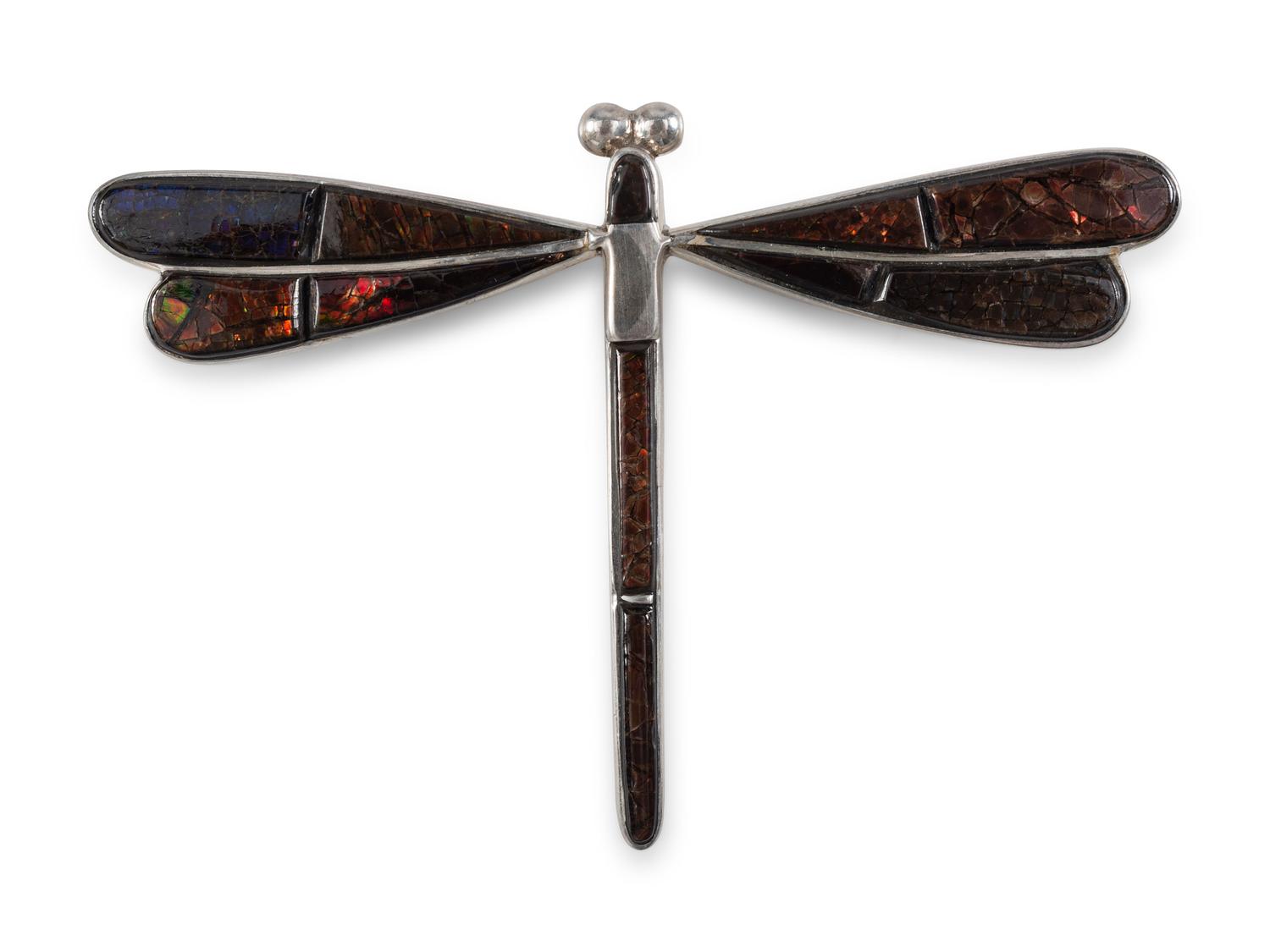Sterling Silver and Fire Opal Dragonfly Pin / Brooch