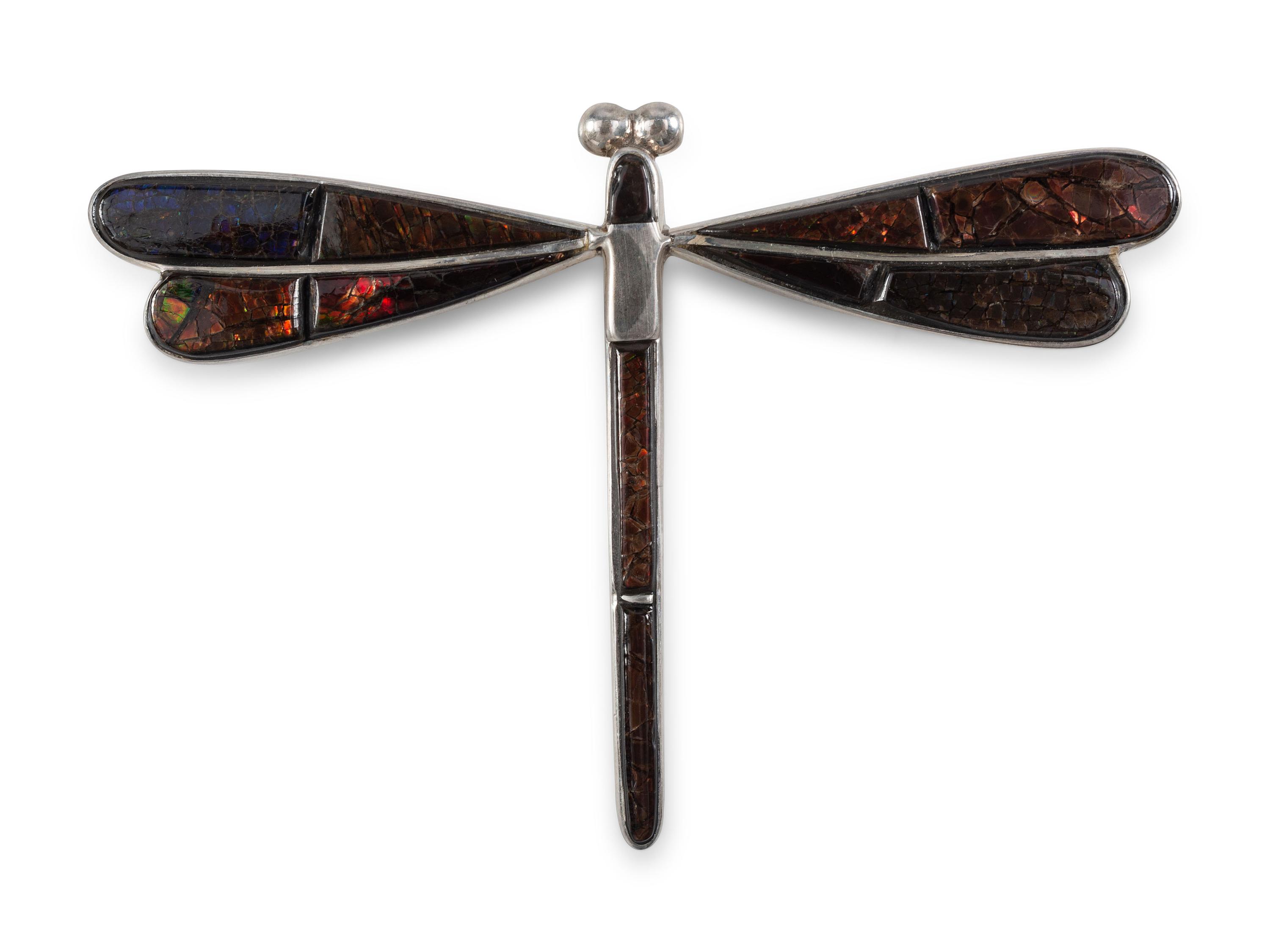 Sterling Silver and Fire Opal Dragonfly Pin / Brooch