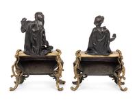A Pair of French Gilt and Patinated Bronze Figural Chenets