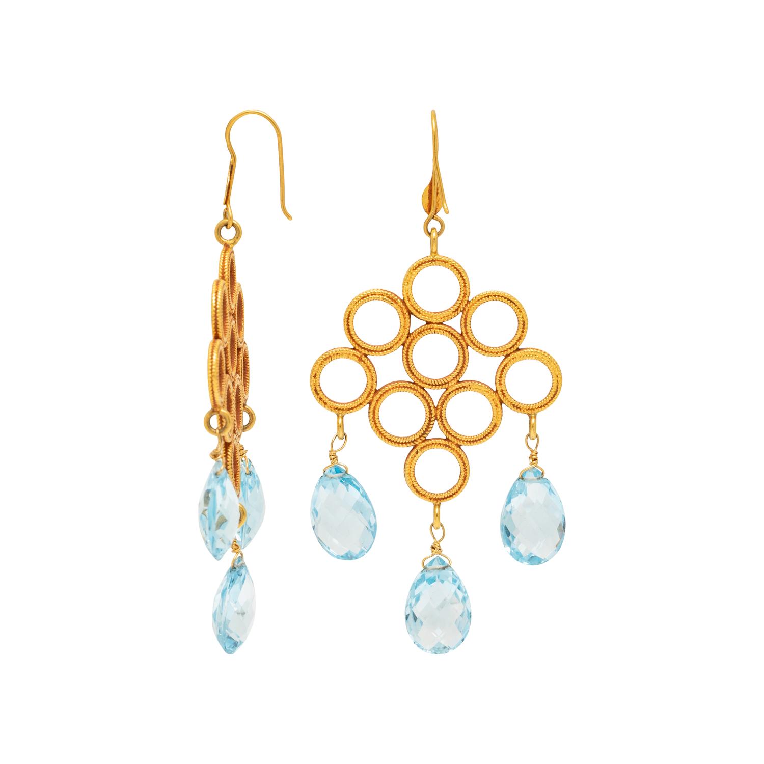 HIGH KARAT GOLD AND BLUE TOPAZ EARRINGS