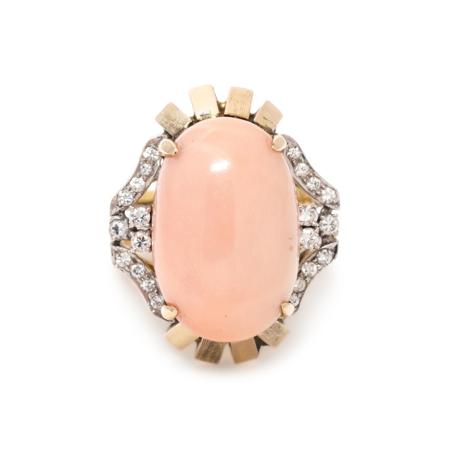 ANGEL SKIN CORAL AND DIAMOND RING