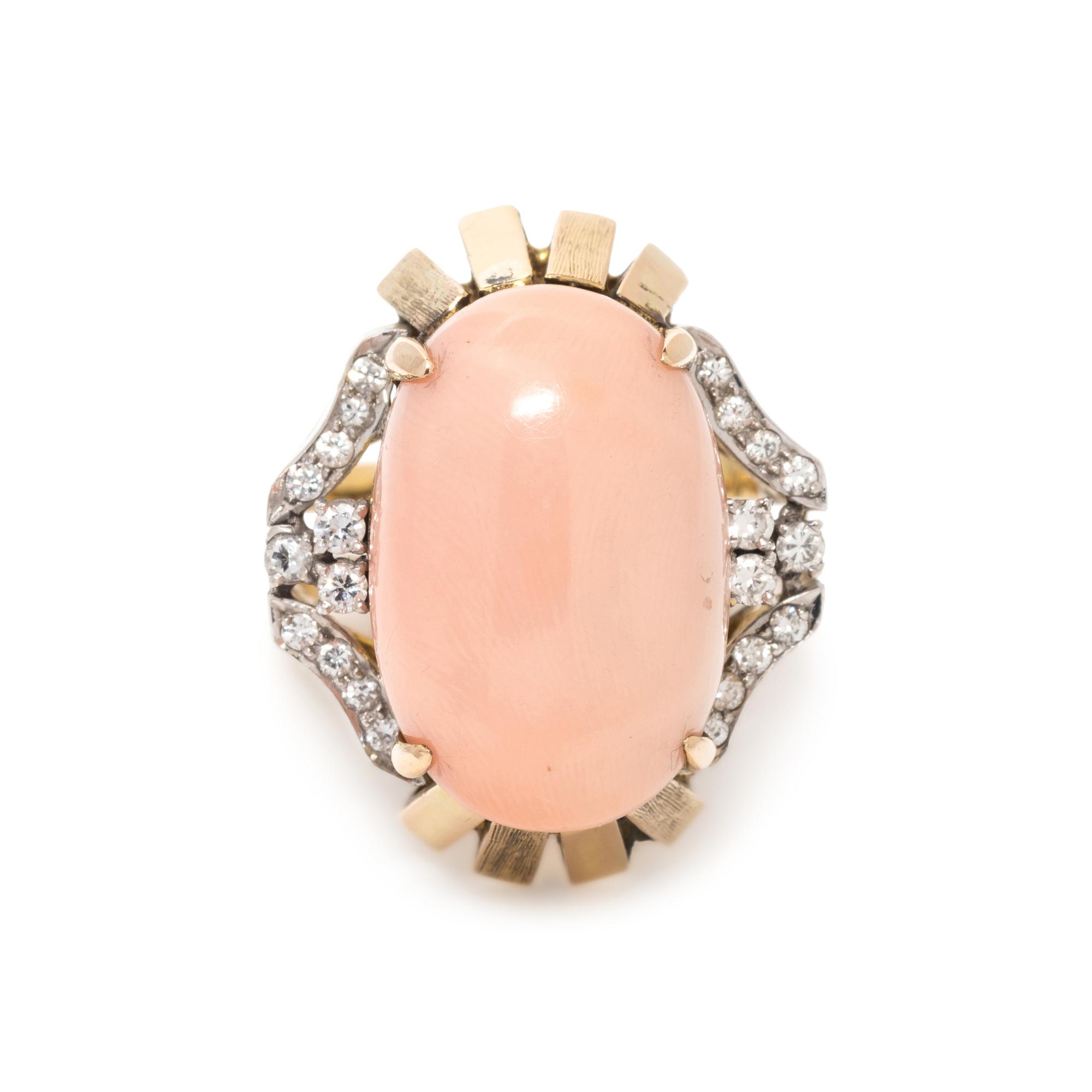ANGEL SKIN CORAL AND DIAMOND RING