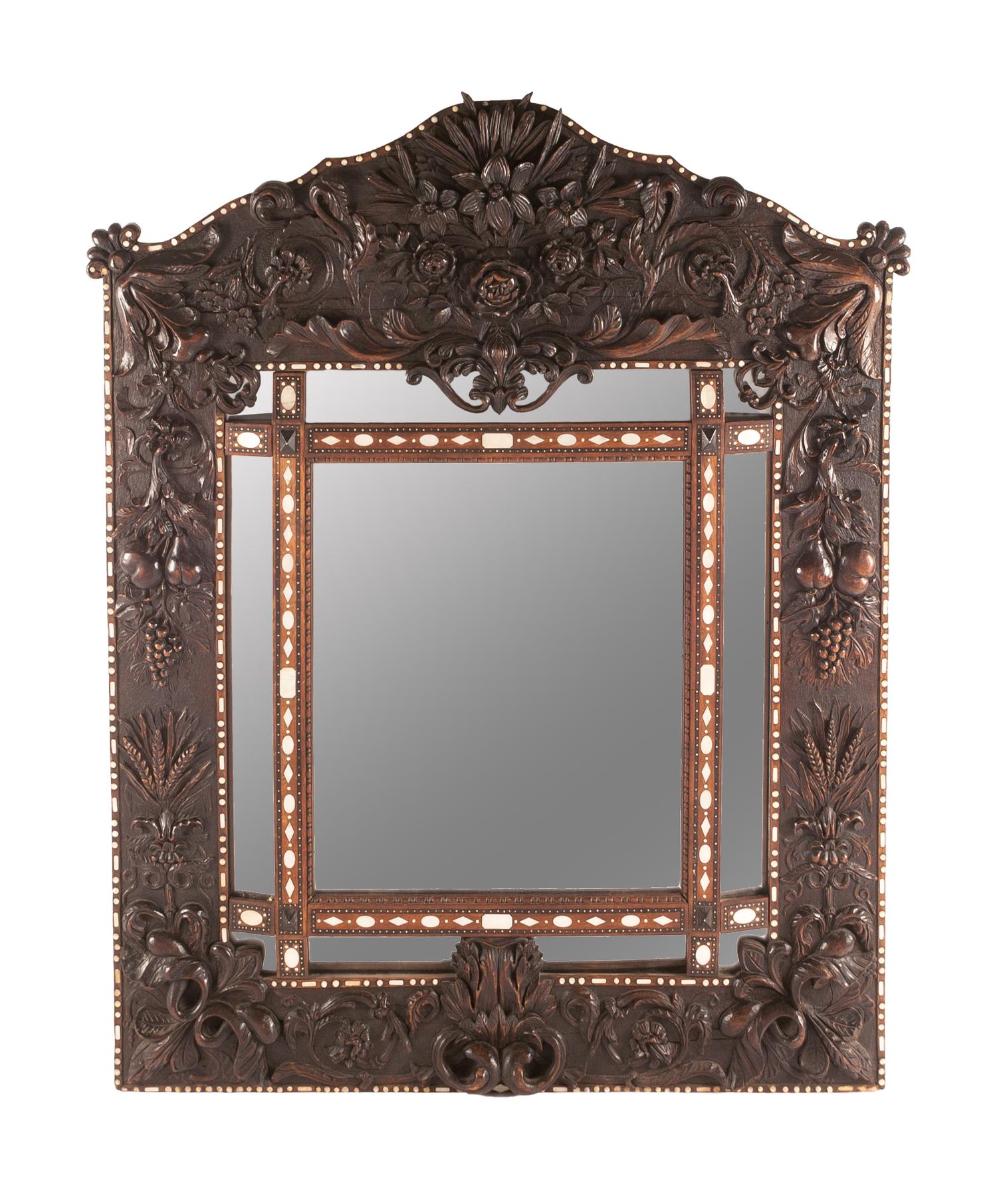 A French Carved and Inlaid Mirror Height 65 x width 53 inches. — 19TH CENTURY
