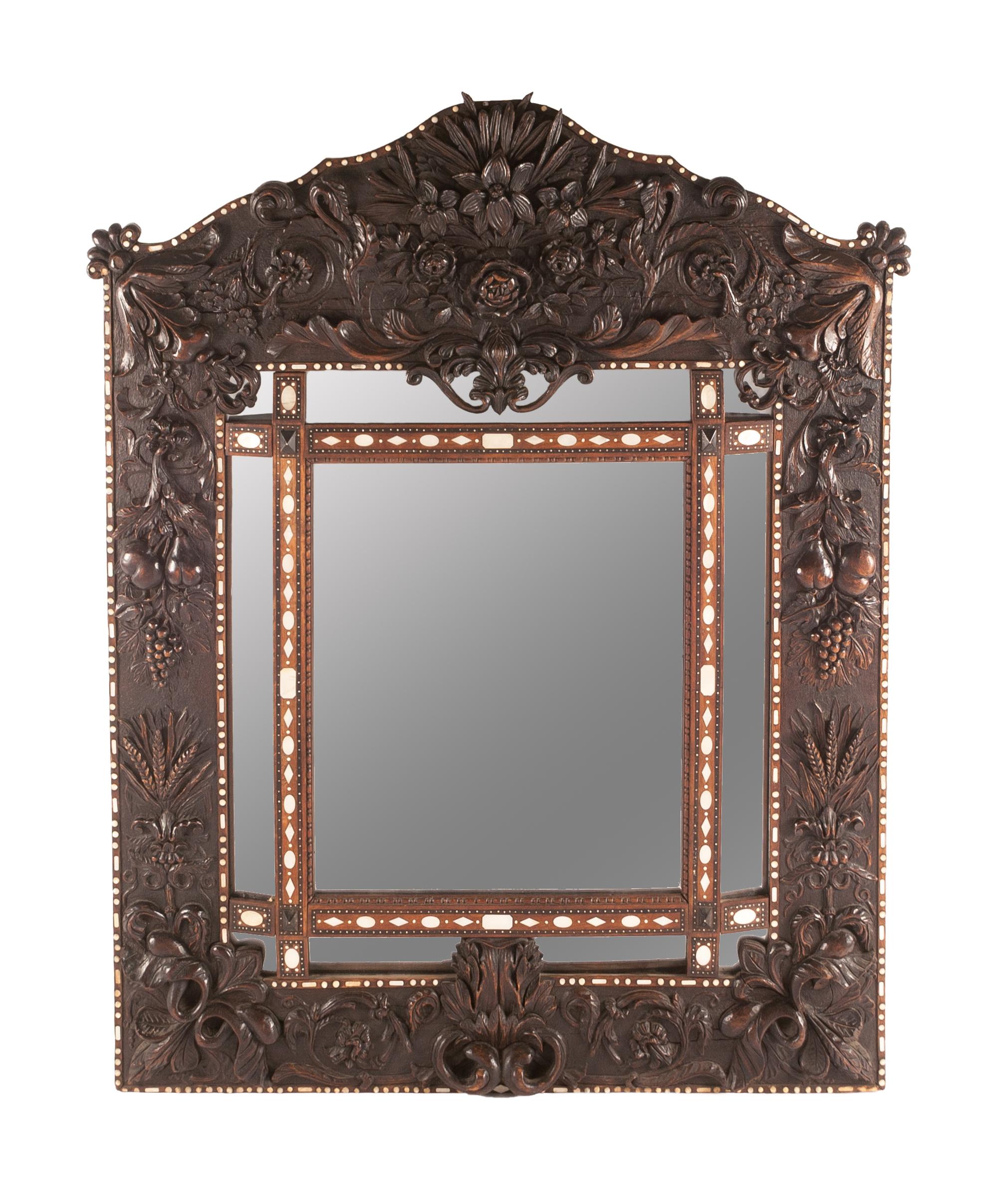 A French Carved and Inlaid Mirror Height 65 x width 53 inches. — 19TH CENTURY