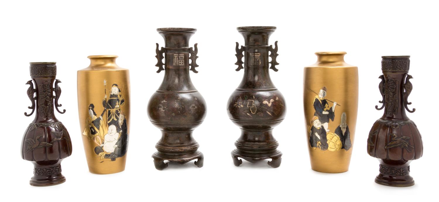 Three Pairs of Bronze Vases Height of largest 10 inches. — LATE 19TH-20TH CENTURY