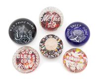 Six Glass Paperweights Diameter of largest 3 3/4 inches