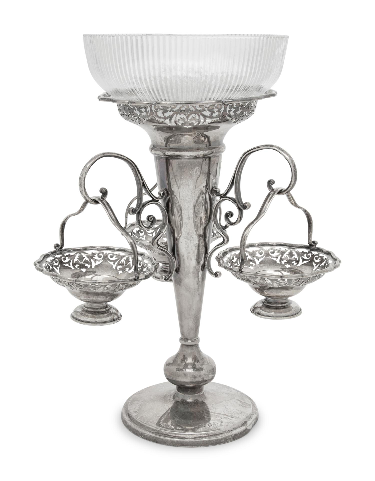 A Victorian Silver-Plate and Glass Epergne