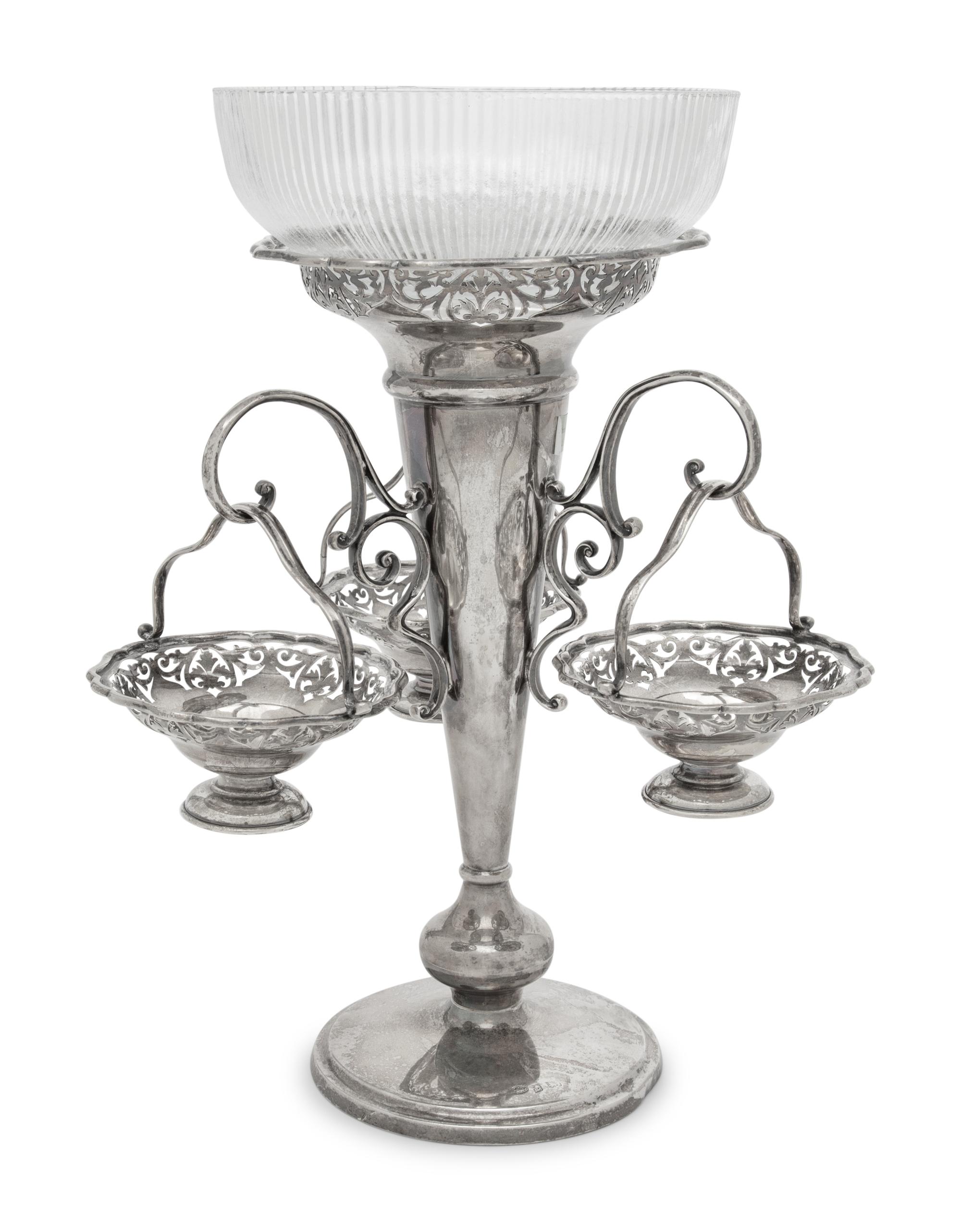 A Victorian Silver-Plate and Glass Epergne
