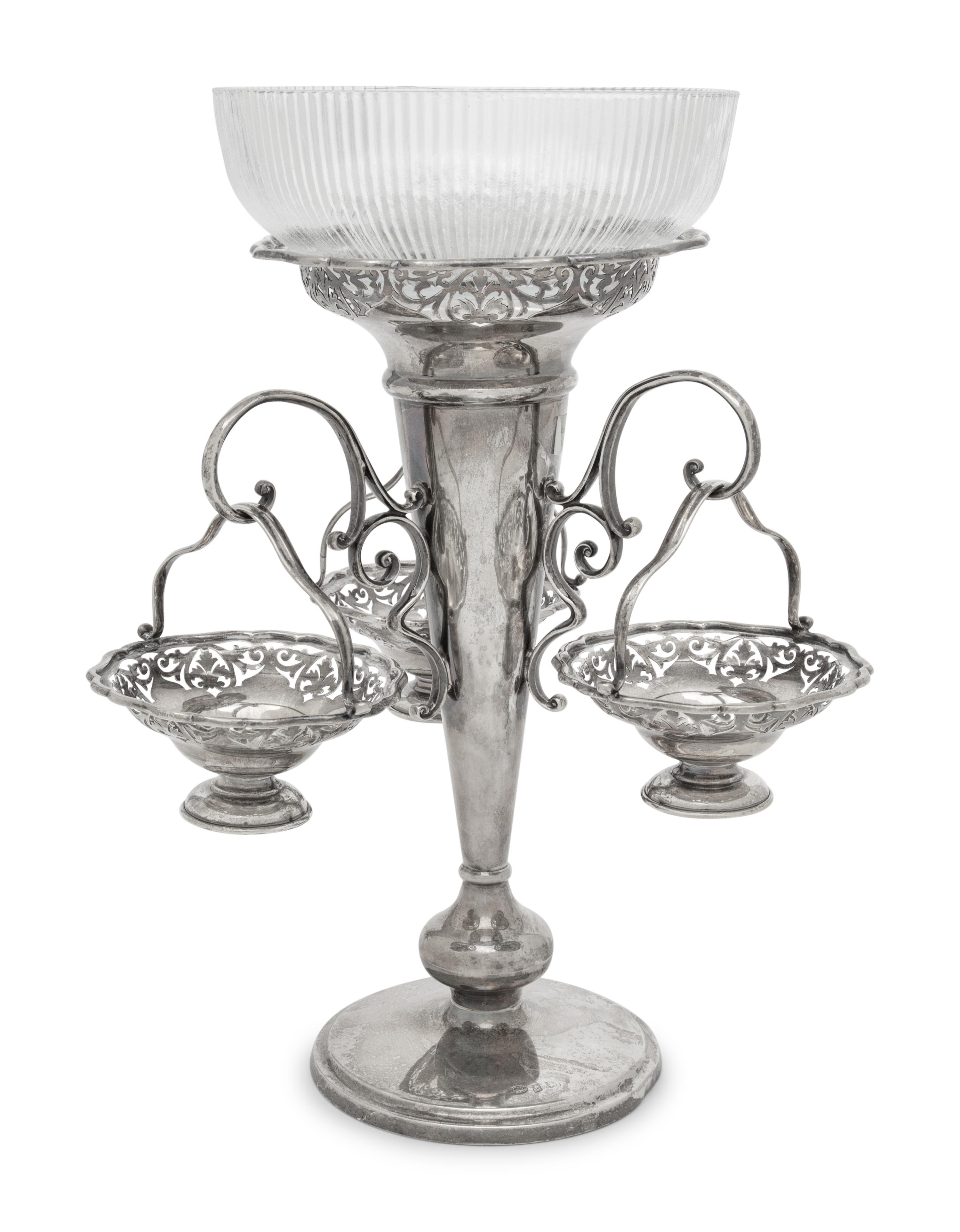 A Victorian Silver-Plate and Glass Epergne