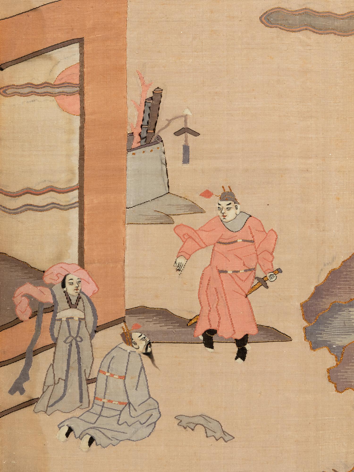 A Pair of Chinese Cream Ground Kesi Woven Silk Panels