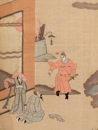 A Pair of Chinese Cream Ground Kesi Woven Silk Panels