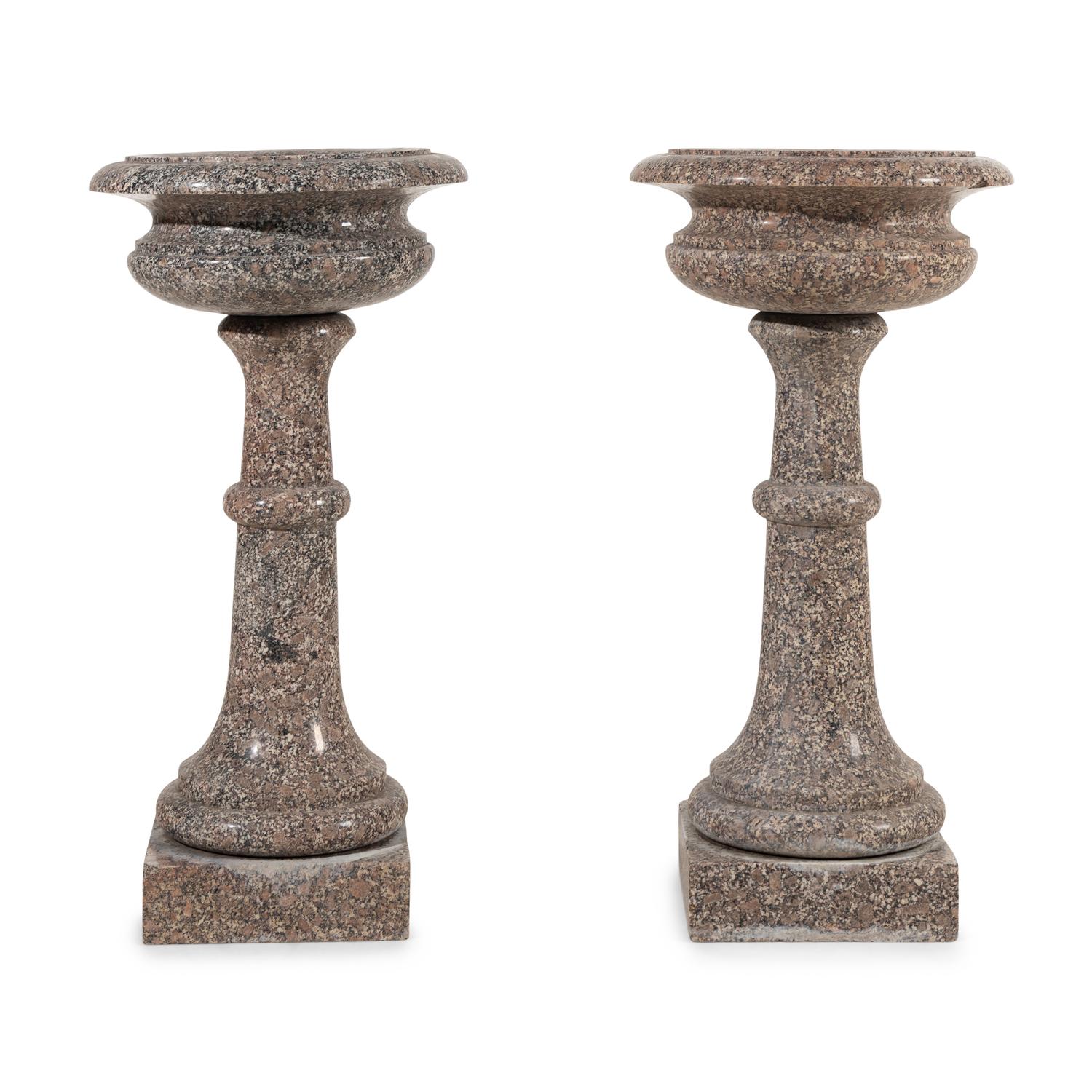A Pair of Neoclassical Style Pink Granite Jardinières