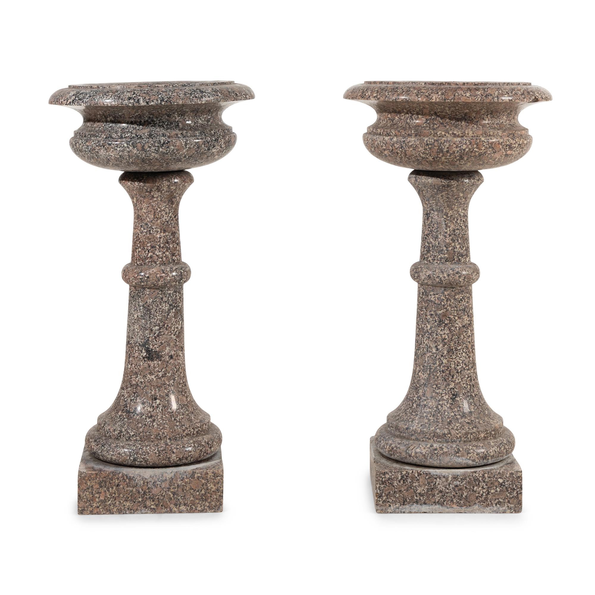 A Pair of Neoclassical Style Pink Granite Jardinières