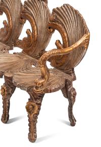 A Pair of Italian Grotto Style Gilt and Silvered Wood Benches