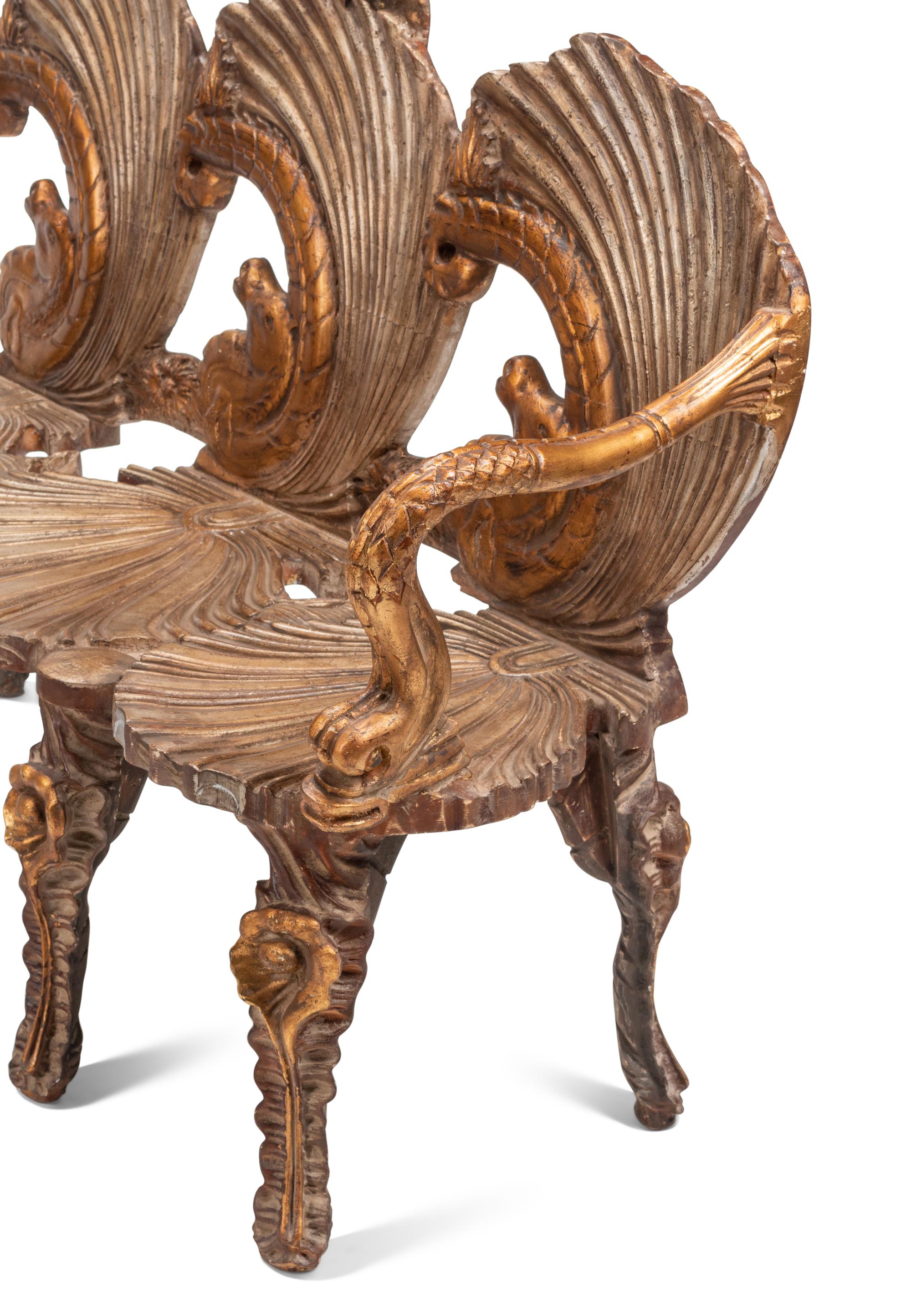 A Pair of Italian Grotto Style Gilt and Silvered Wood Benches