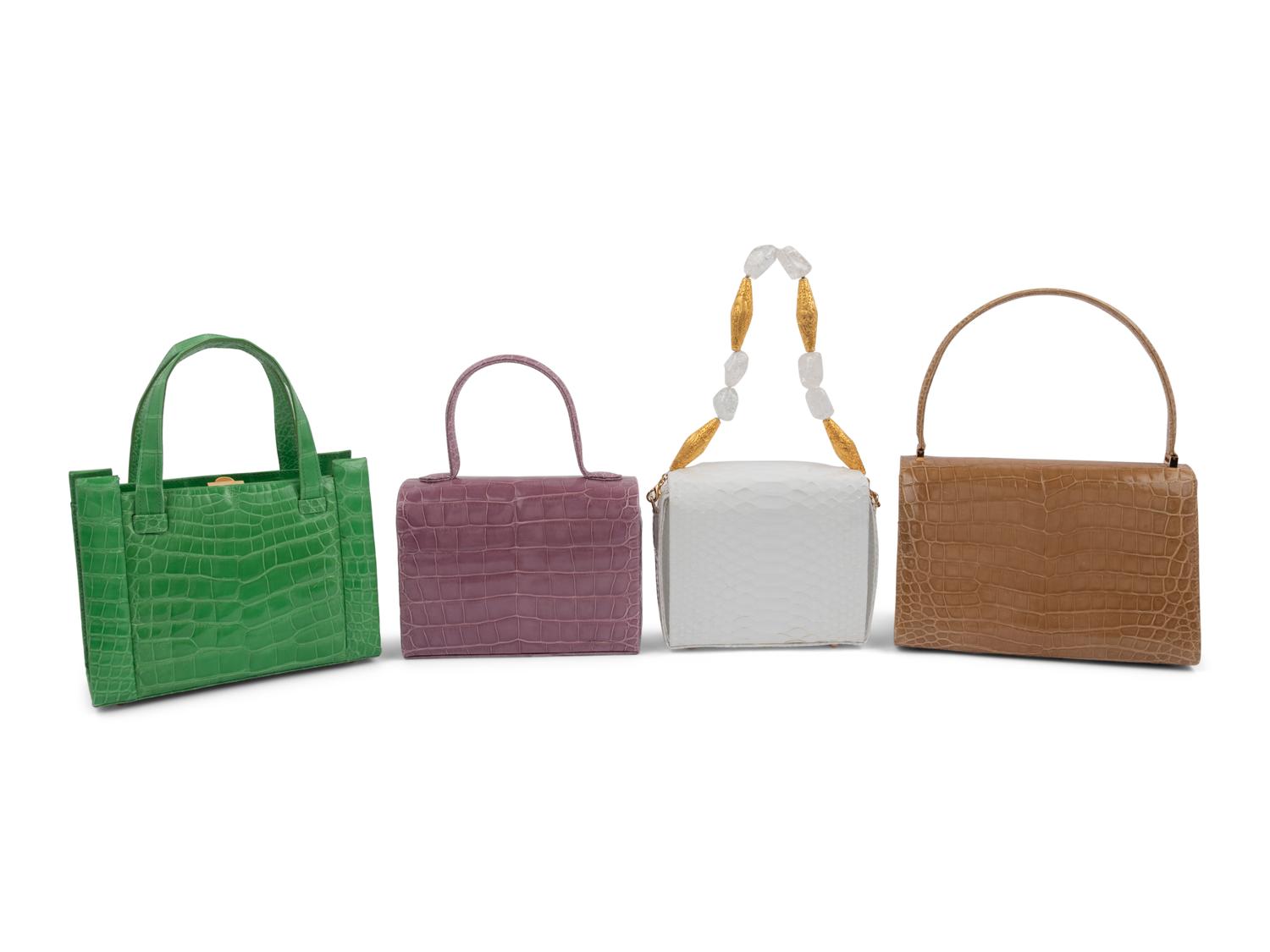 Four Exotic Skin Handbags: Three Barfield Collection, One Lambertson Truex