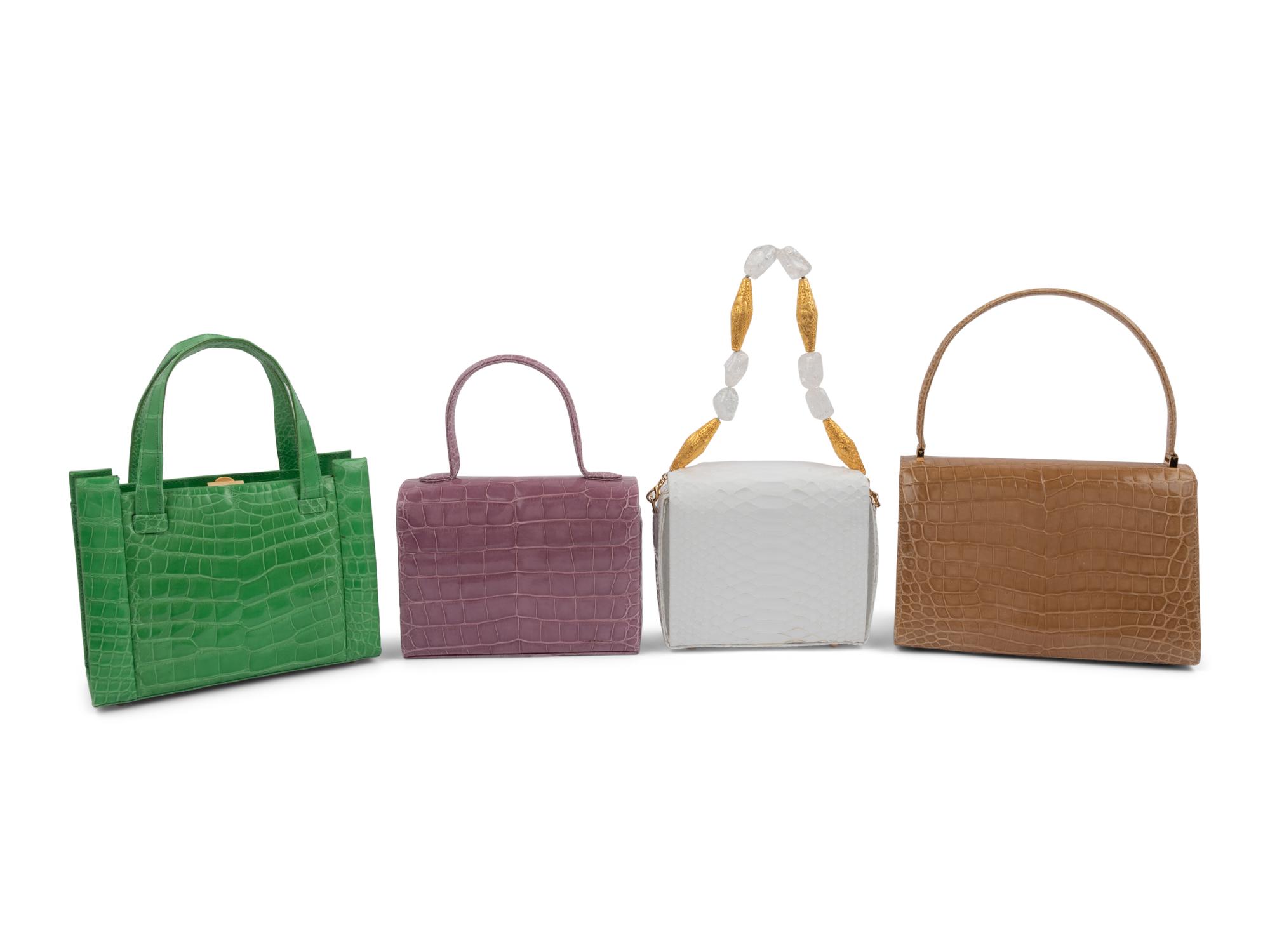 Four Exotic Skin Handbags: Three Barfield Collection, One Lambertson Truex