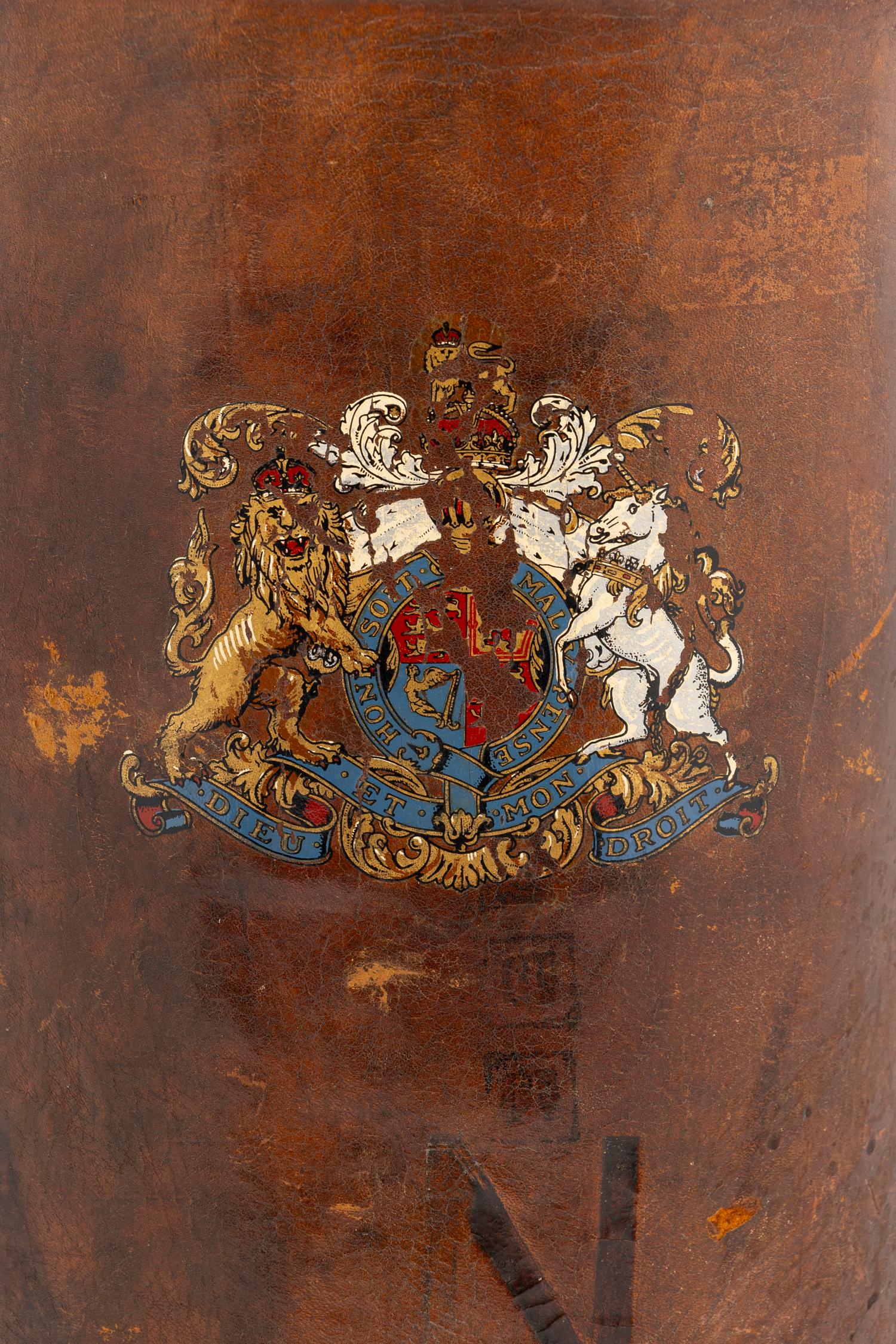 An English Leather Ammunition Bucket or Umbrella Stand