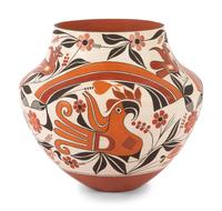 Four-Color Polychrome Pottery Jar, with Parrots