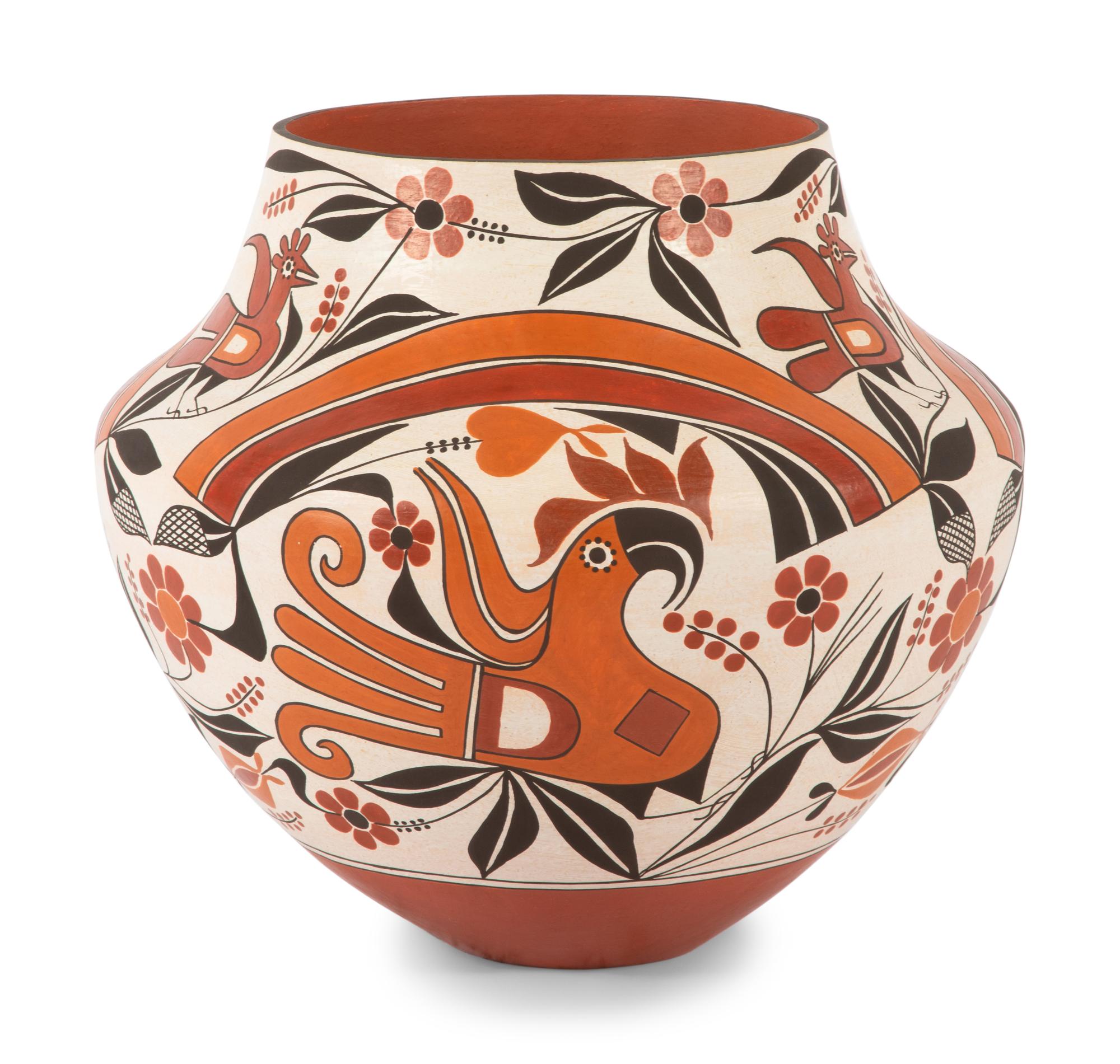 Four-Color Polychrome Pottery Jar, with Parrots