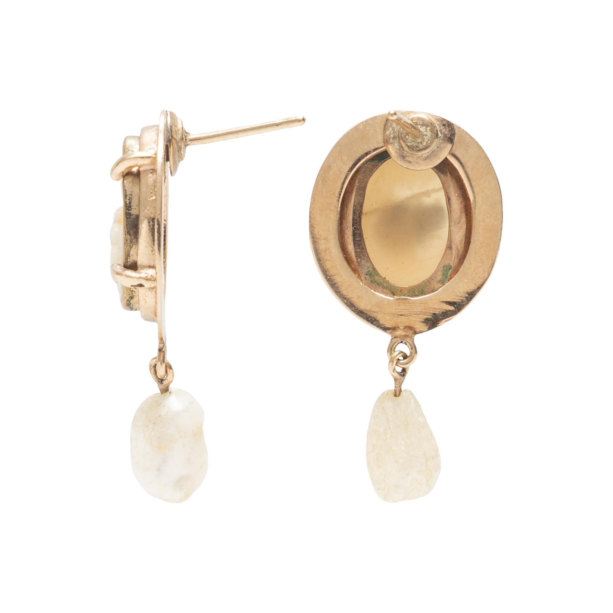 CAMEO, BAROQUE CULTURED PEARL, AND YELLOW GOLD DEMI PARURE