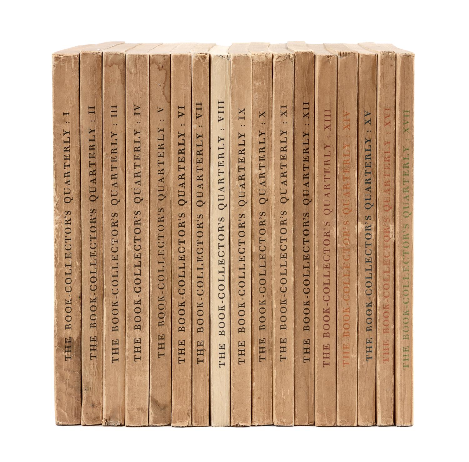 [BOOKS ABOUT BOOKS]. FLOWER, Desmond and A. J. A. SYMONS, editors. The Book Collector's Quarterly . Numbers I-XVII. London: Vols. I-XVI: Cassell and Co., Ltd.; Vol. XVII: The First Editions Club, December 1930-June 1935.