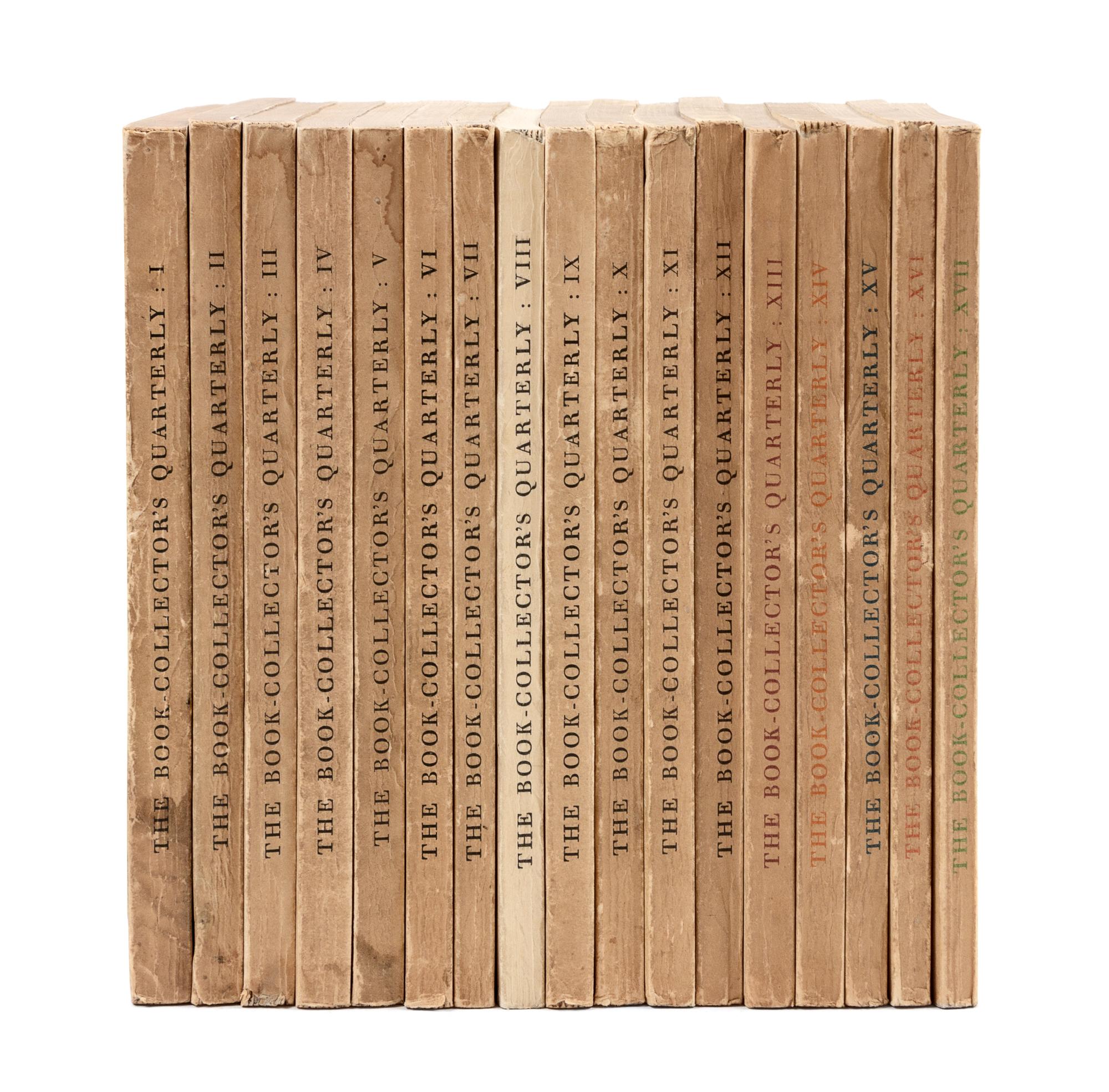 [BOOKS ABOUT BOOKS]. FLOWER, Desmond and A. J. A. SYMONS, editors. The Book Collector's Quarterly . Numbers I-XVII. London: Vols. I-XVI: Cassell and Co., Ltd.; Vol. XVII: The First Editions Club, December 1930-June 1935.