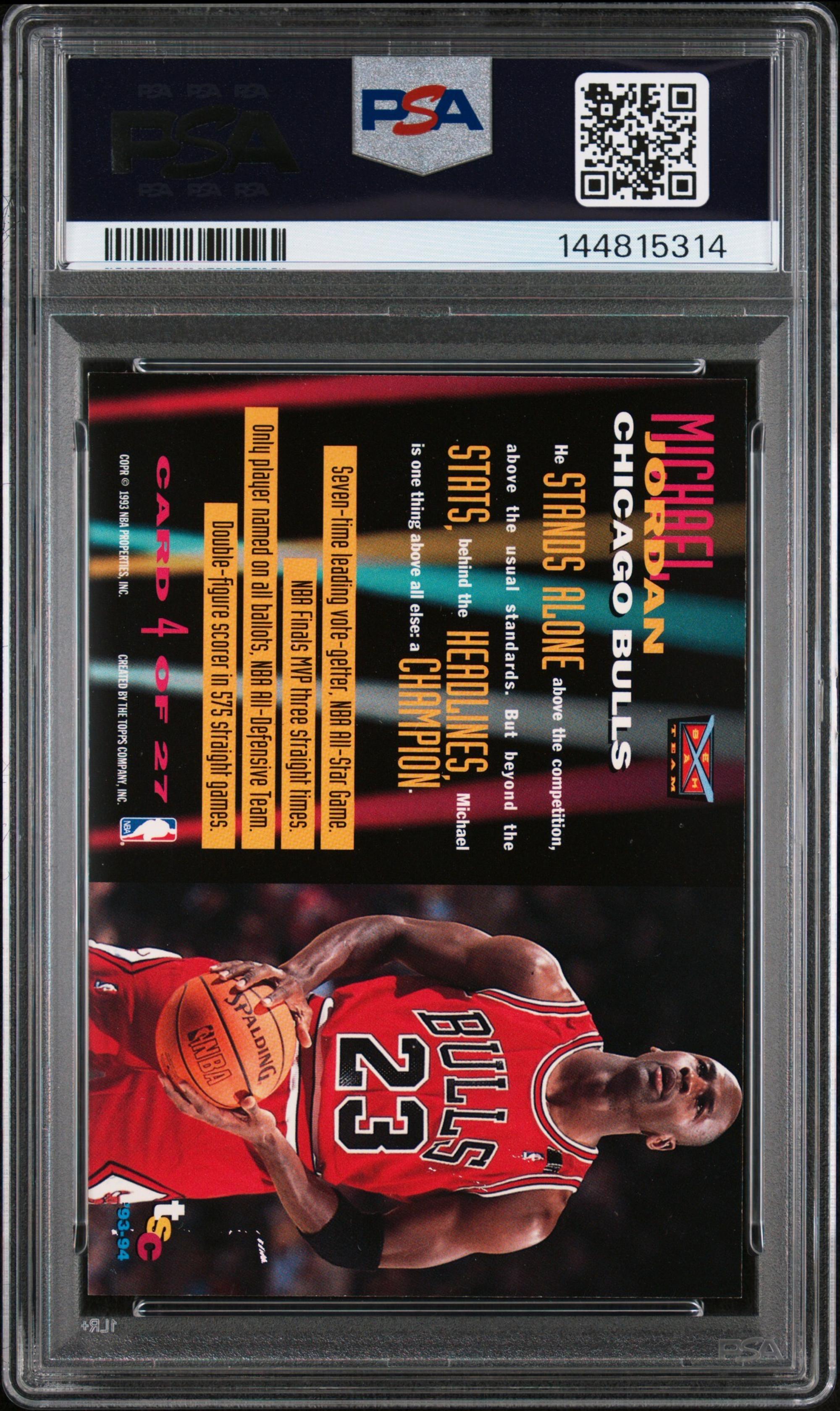 A 1993 Topps Stadium Club Michael Jordan Beam Team Basketball Card No. 4 (PSA 8 NM-MT)