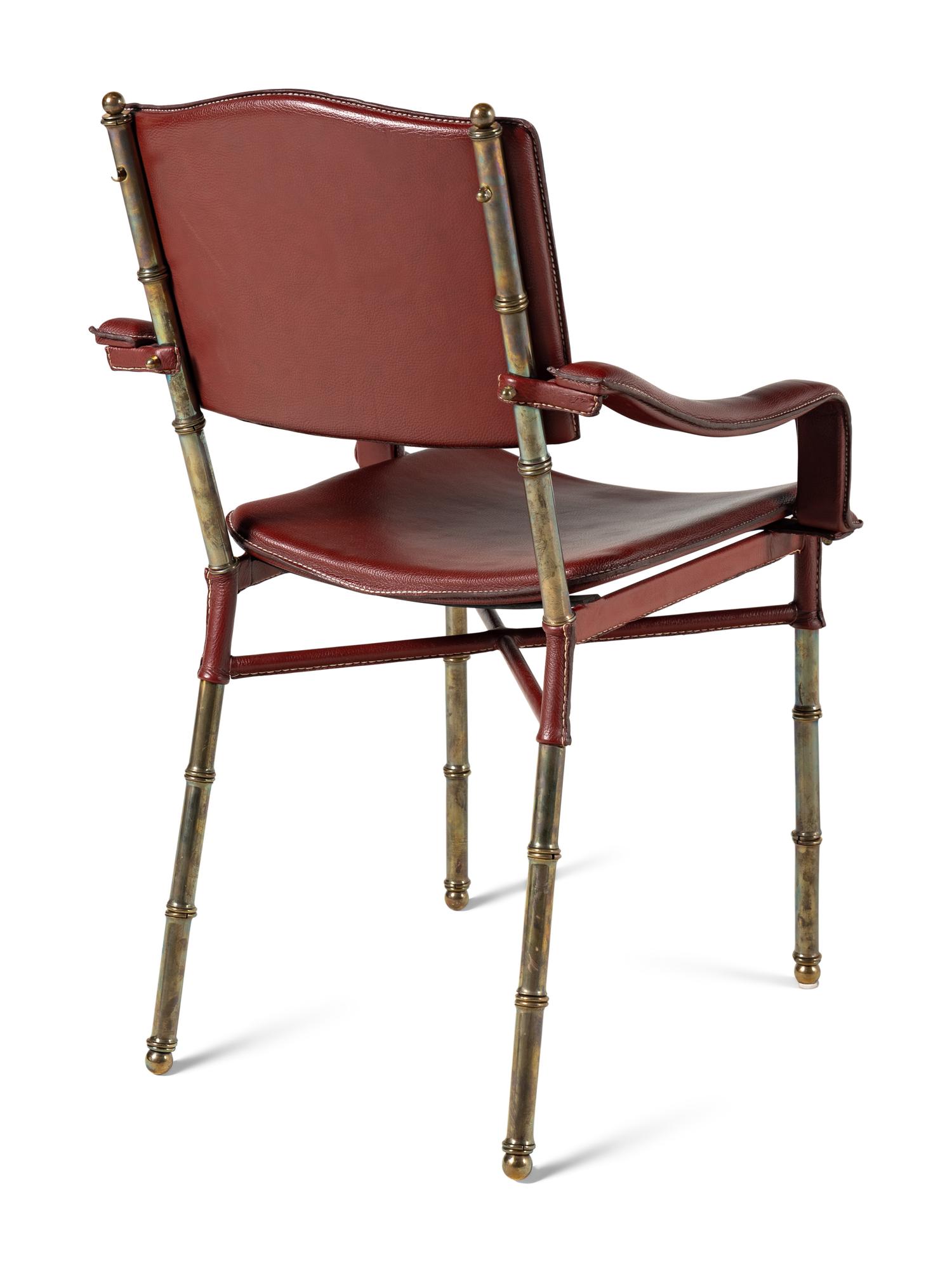 Saddle Stitched Leather Armchair, c. 1950 France
