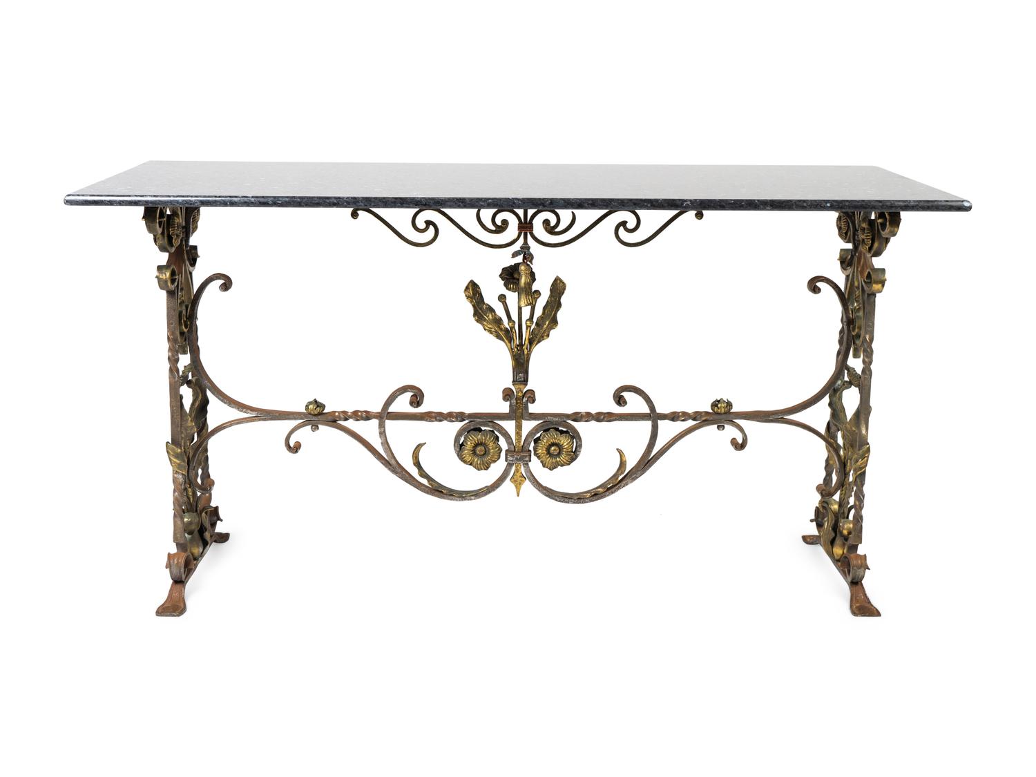 A Continental Cast Iron Marble Top Console — EARLY 20TH CENTURY