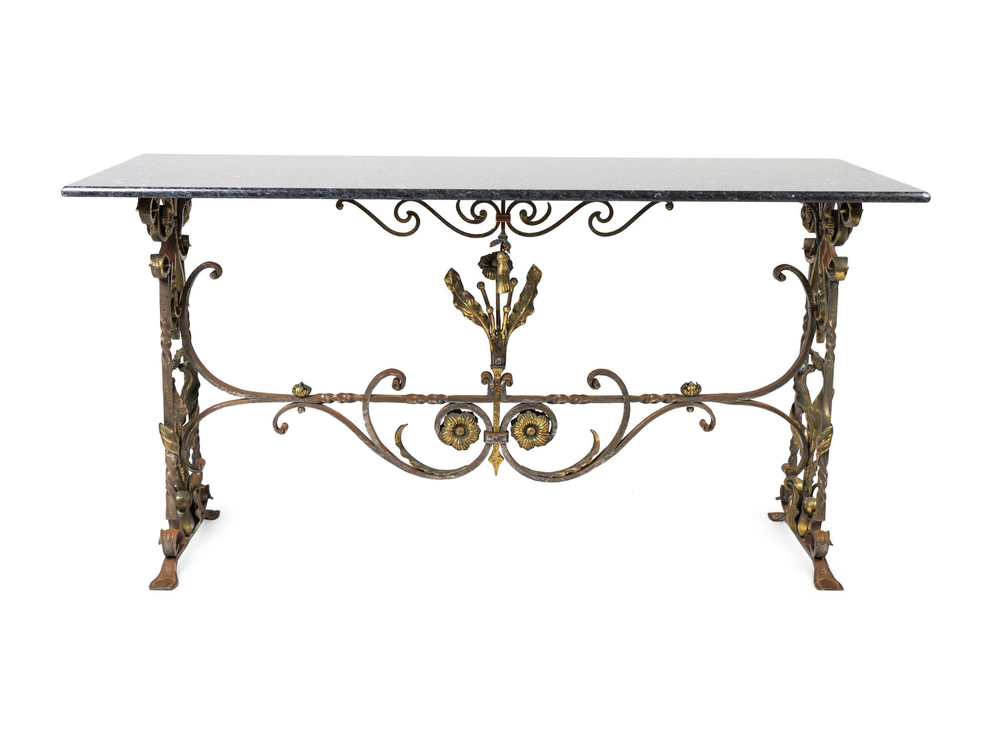 A Continental Cast Iron Marble Top Console — EARLY 20TH CENTURY