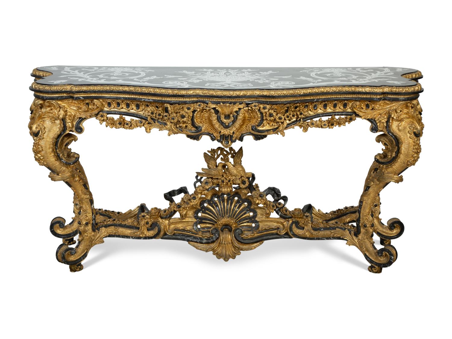 A Louis XV Style Giltwood and Marble Console Table — 20TH CENTURY