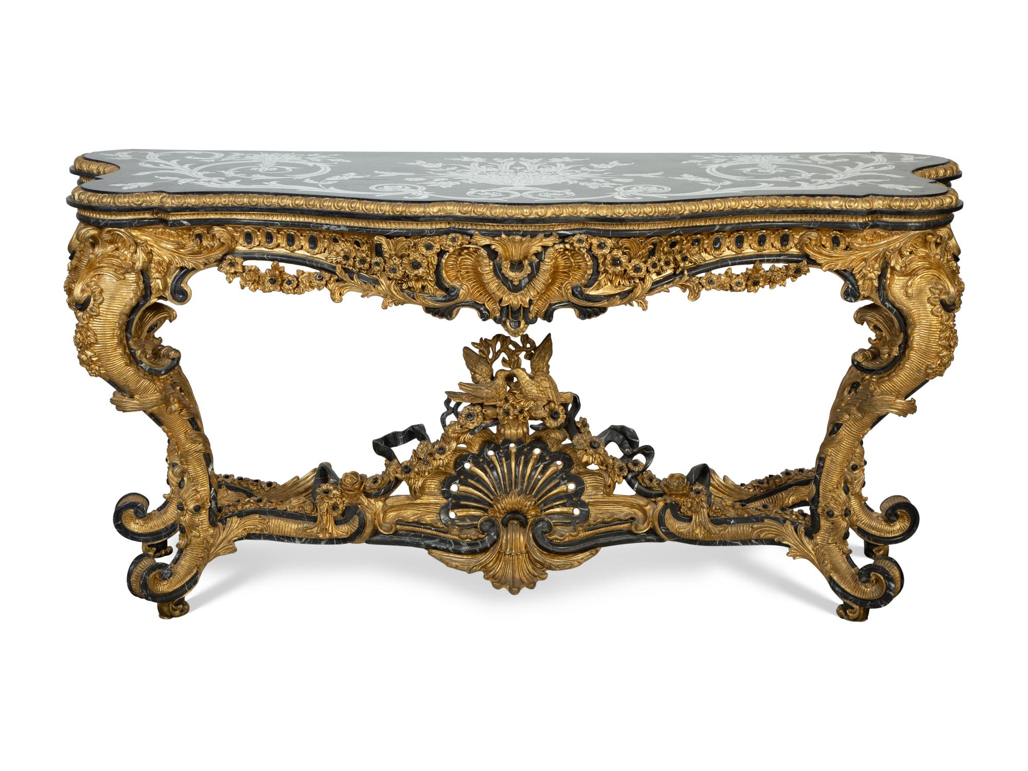A Louis XV Style Giltwood and Marble Console Table — 20TH CENTURY