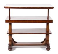 A Regency Style Mahogany Three Tier What Not Height (collapsed) 32 x width 45 x depth 21 3/4 inches. — 20TH CENTURY