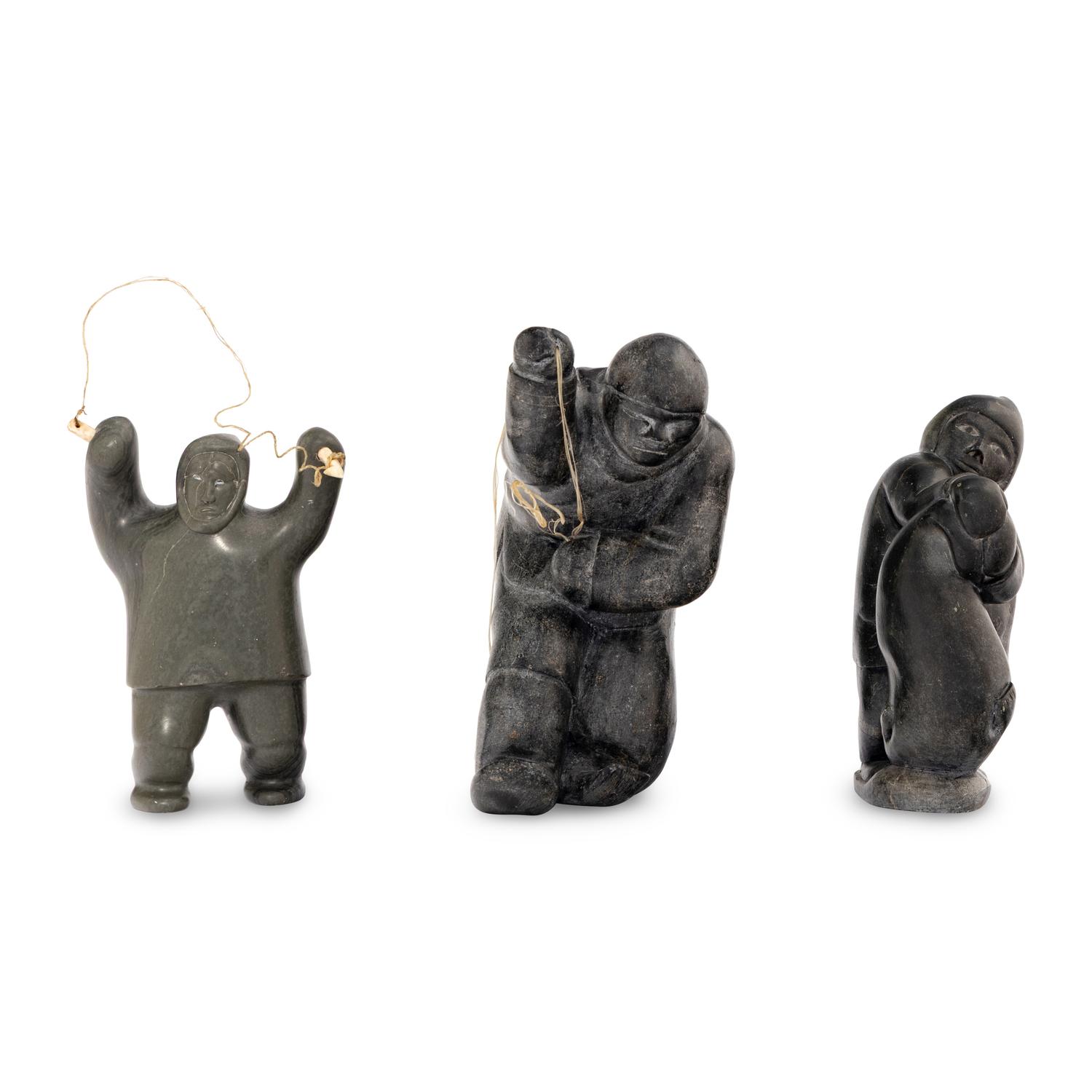 Inuit Carved Soapstone Hunters and Fishermen