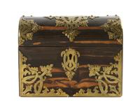 A Victorian Brass Banded Calamander Wood Tea Caddy, Width 8 inches.