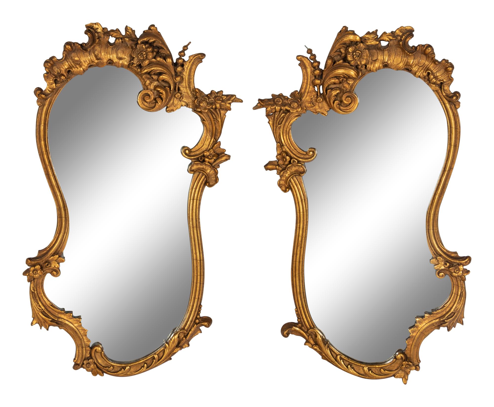 A Pair of Rococo Style Giltwood Cartouche-Form Mirrors