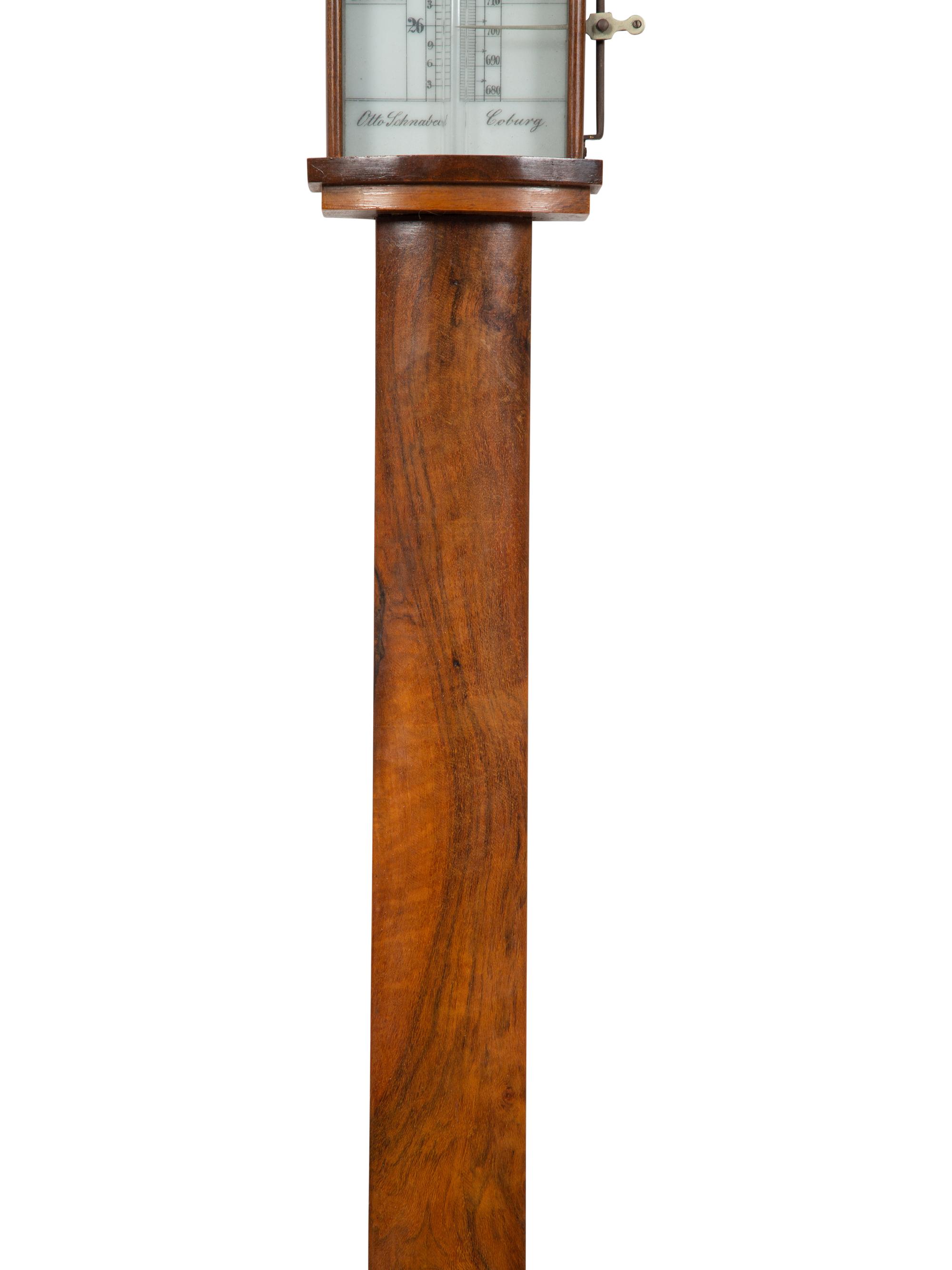 A Continental Burl Walnut Stick Barometer