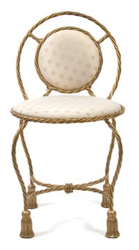 A Hollywood Regency Gilt Metal Rope and Tassel Vanity Chair Height 30 1/2 inches. — 20TH CENTURY