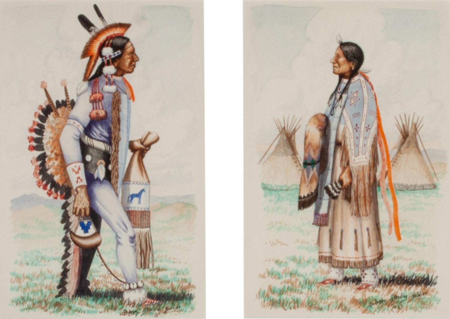 Two Portraits, Indian Man and Indian Woman