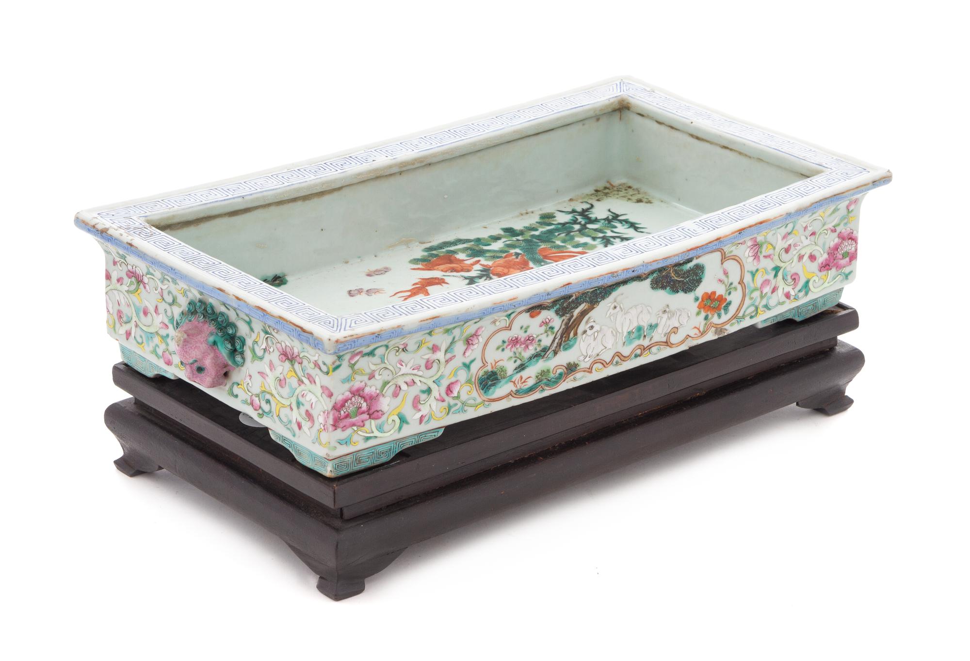 A Famille Rose Porcelain Cachepot Width 15 7/8 x 83/4 inches.