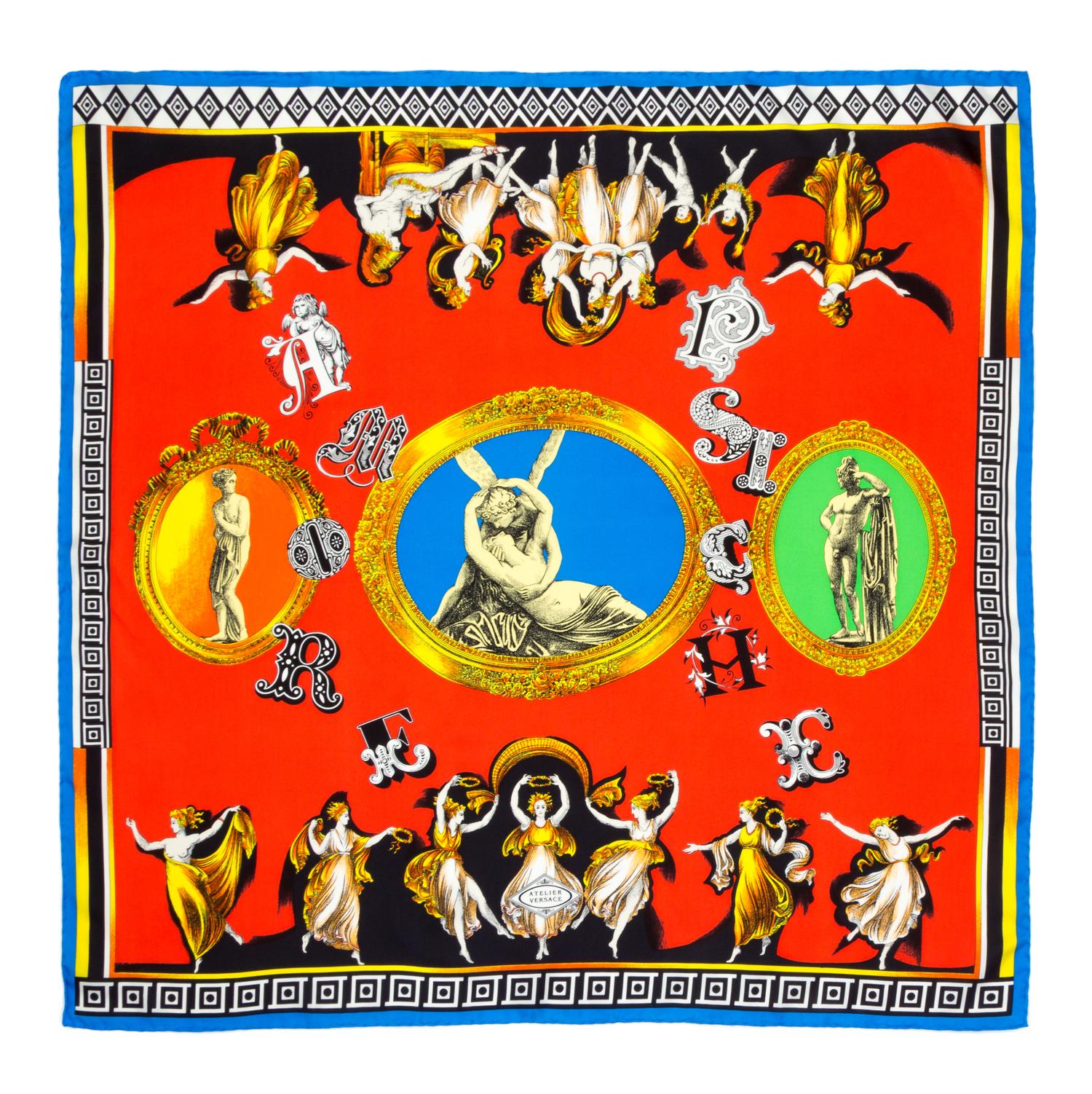 A Gianni Versace Silk Atelier Print Scarf, 35" x 35".