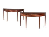 A Pair of Federal String-inlaid Mahogany Demilune Console Tables
