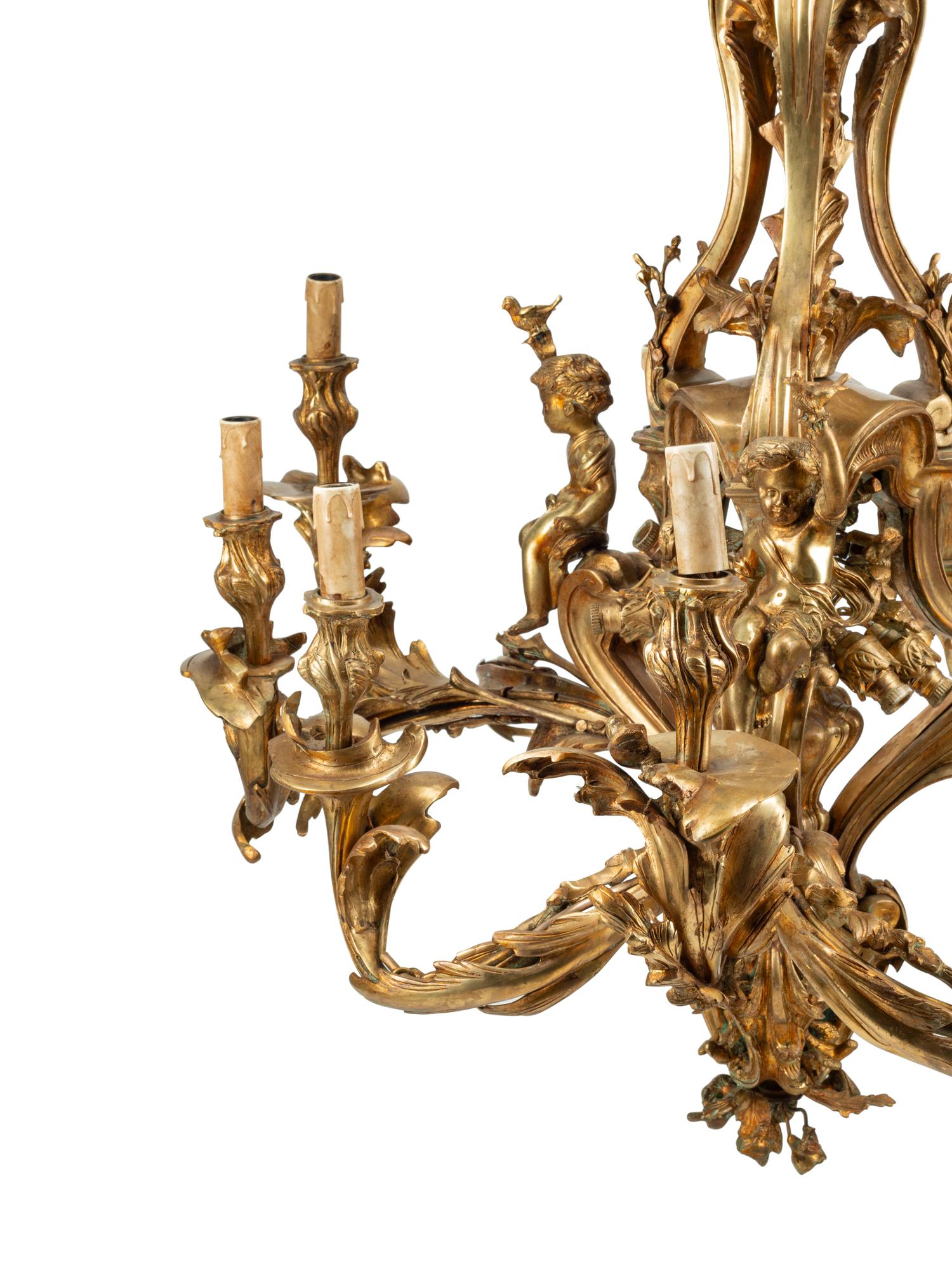 A Continental Gilt Bronze Nine-Light Chandelier