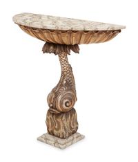 An Italian "Grotto" Style Painted and Silvered Console Table